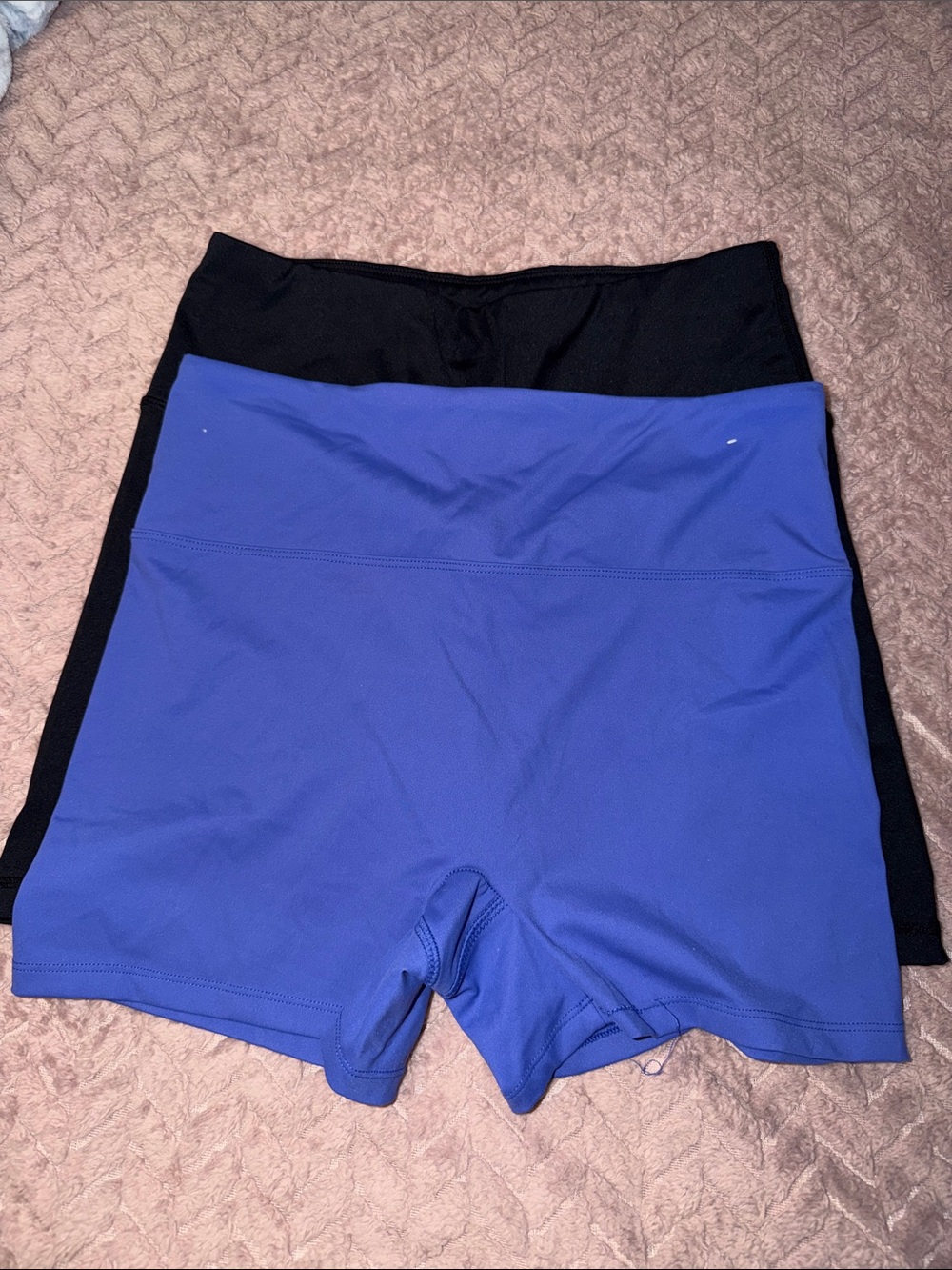 Purple and black biker shorts